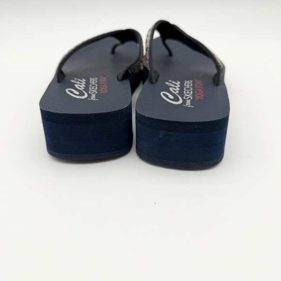 Skechers Cali Yoga Vinyasa Wild Daises Wedge Thong Sandals Rhinestone Navy Sz 9 - Picture 6 of 7